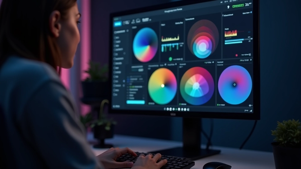 Panel de corrección de color con rueda de color y controles de exposición en software profesional