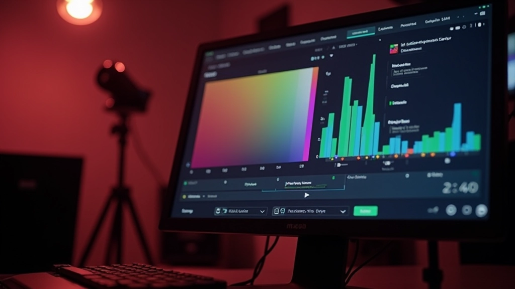 Monitor profesional mostrando valores RGB en interfaz de edición de color
