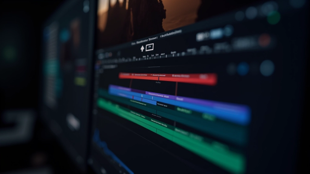Línea de tiempo en software de edición con clips configurados para transición de color gradual