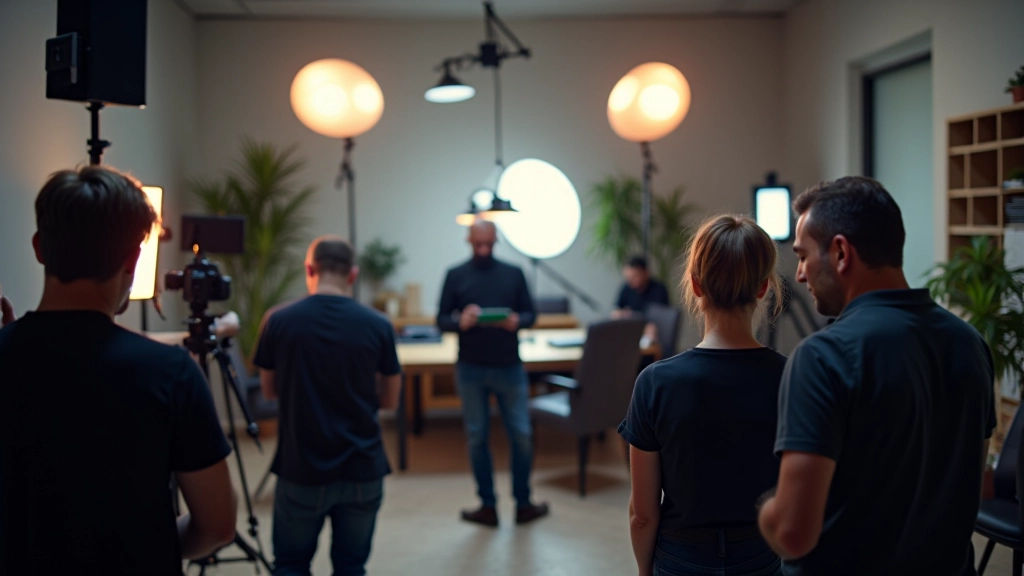 Equipo de producción de vídeo en Granada trabajando en estudio con iluminación profesional